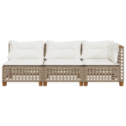 Canapé de jardin avec coussins 3 places beige résine tressée 