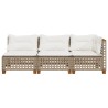 Canapé de jardin avec coussins 3 places beige résine tressée 