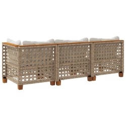 Canapé de jardin avec coussins 3 places beige résine tressée 