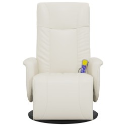 Fauteuil inclinable de massage et repose-pieds crème similicuir 