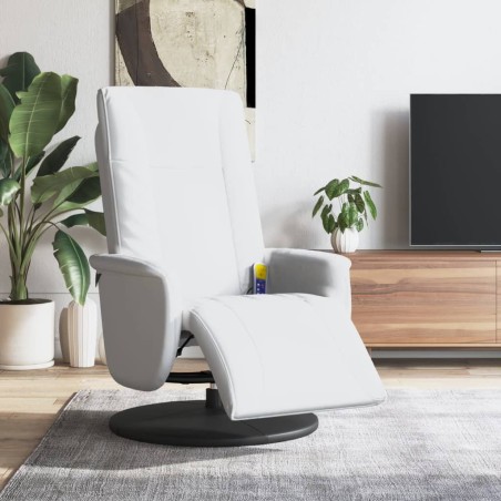 Fauteuil inclinable de massage repose-pieds blanc similicuir 