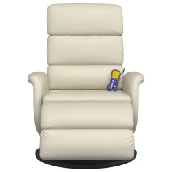 Fauteuil inclinable de massage et repose-pieds crème similicuir 