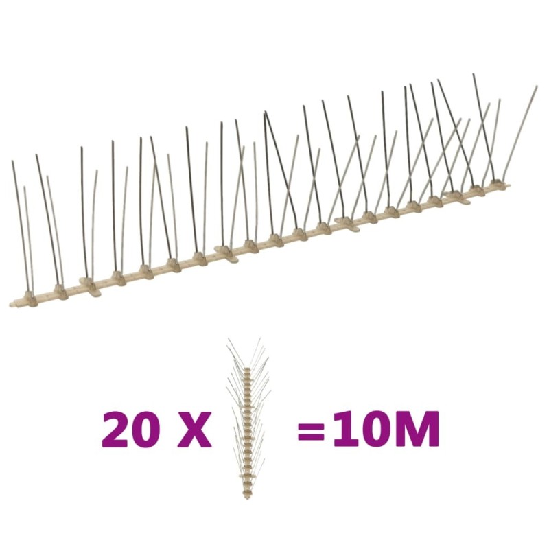 Ensemble de 20 pointes à 4 rangées contre oiseaux Plastique 10m Ensemble de 20 pointes à 4 rangées contre oiseaux Plastique 10m