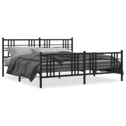 Cadre de lit métal sans matelas avec pied de lit noir 193x203cm 