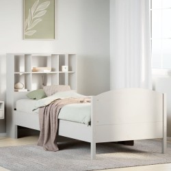 Lit bibliothèque sans matelas blanc 90x190cm bois de pin massif 