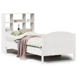 Lit bibliothèque sans matelas blanc 90x190cm bois de pin massif 