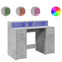 Bureau et lumières LED gris béton 120x55x91cm bois d'ingénierie 