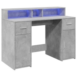 Bureau et lumières LED gris béton 120x55x91cm bois d'ingénierie 
