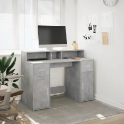 Bureau et lumières LED gris béton 120x55x91cm bois d'ingénierie 