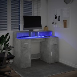 Bureau et lumières LED gris béton 120x55x91cm bois d'ingénierie 