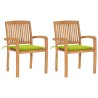 Chaises de jardin lot de 2 avec coussins vert vif Teck massif 