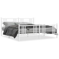 Cadre de lit métal sans matelas et pied de lit blanc 193x203 cm 