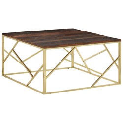 Table basse doré acier inoxydable et bois de mélèze massif 
