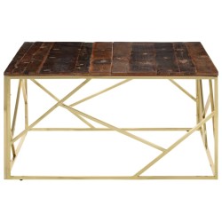 Table basse doré acier inoxydable et bois de mélèze massif 