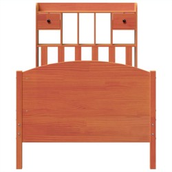 Lit bibliothèque sans matelas cire marron 90x200 cm pin massif 