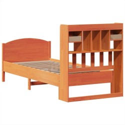 Lit bibliothèque sans matelas cire marron 90x200 cm pin massif 