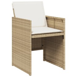 Ensemble à manger de jardin et coussins 9 pcs beige Poly rotin 