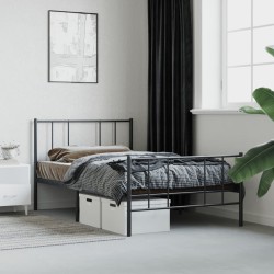 Cadre de lit métal sans matelas avec pied de lit noir 90x200 cm 
