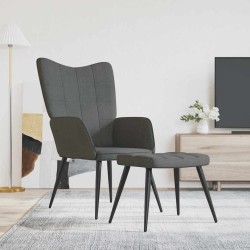 Chaise de relaxation avec tabouret Gris foncé Tissu 