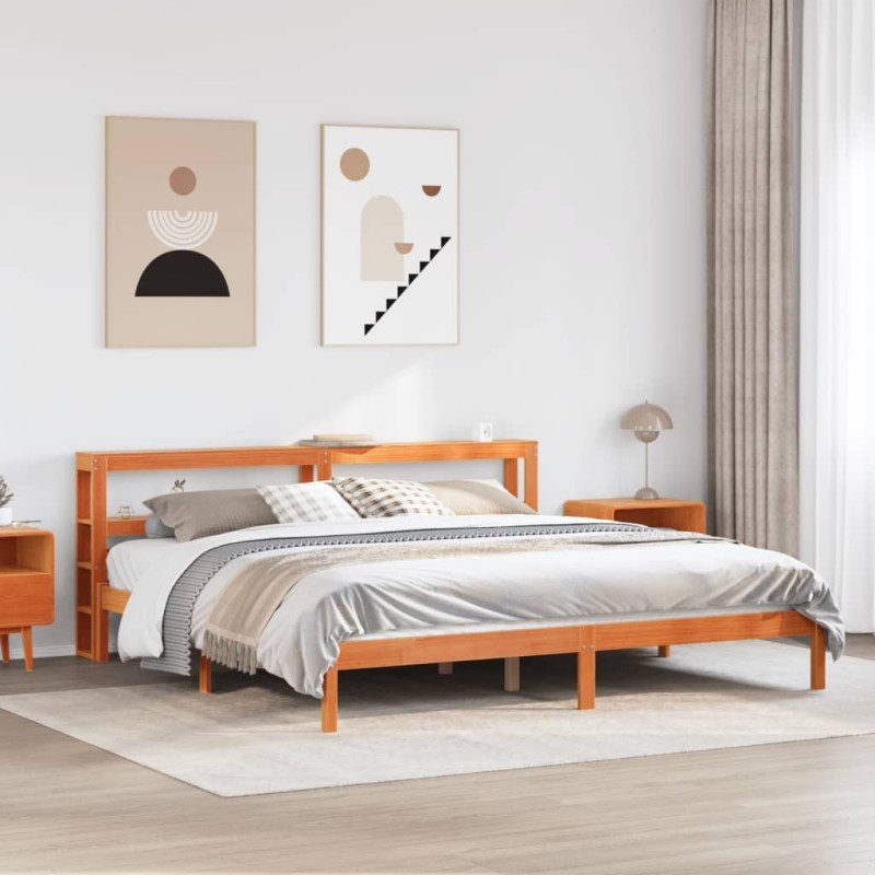 Cadre de lit et tête de lit sans matelas cire marron 180x200 cm 