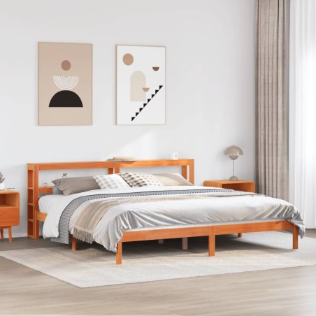 Cadre de lit et tête de lit sans matelas cire marron 180x200 cm 
