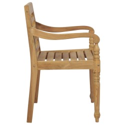Chaises Batavia lot de 2 coussins à carreaux gris Teck massif 