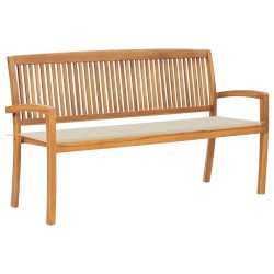 Banc de jardin empilable et coussin 159 cm Bois de teck massif 