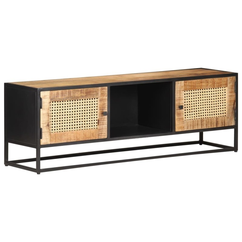 Meuble TV 120x30x40 cm Bois de manguier brut et canne naturelle Meuble TV 120x30x40 cm Bois de manguier brut et canne naturelle