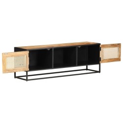 Meuble TV 120x30x40 cm Bois de manguier brut et canne naturelle 
