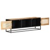 Meuble TV 120x30x40 cm Bois de manguier brut et canne naturelle 