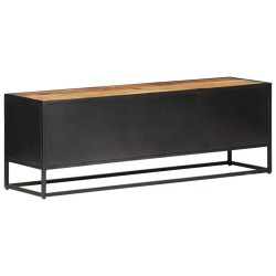 Meuble TV 120x30x40 cm Bois de manguier brut et canne naturelle 
