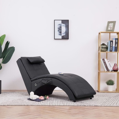 Chaise longue de massage avec oreiller Noir Similicuir 