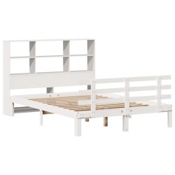 Lit bibliothèque sans matelas blanc 140x200 cm bois pin massif 
