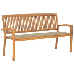 Banc de jardin empilable et coussin 159 cm Bois de teck massif 