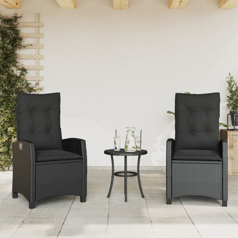 Chaises inclinables de jardin lot de 2 et coussins noir rotin 
