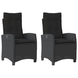 Chaises inclinables de jardin lot de 2 et coussins noir rotin 