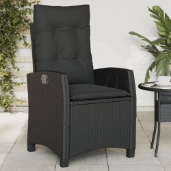 Chaises inclinables de jardin lot de 2 et coussins noir rotin 