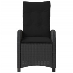 Chaises inclinables de jardin lot de 2 et coussins noir rotin 