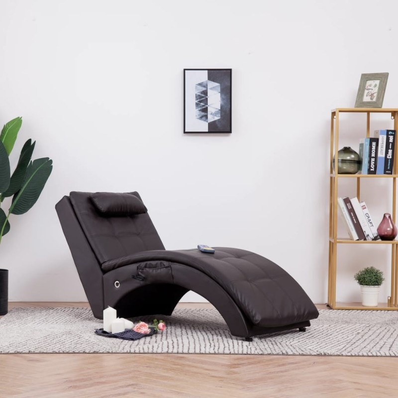 Chaise longue de massage avec oreiller Marron Similicuir Chaise longue de massage avec oreiller Marron Similicuir