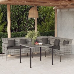 Canapé de jardin en forme de L et coussins gris résine tressée 
