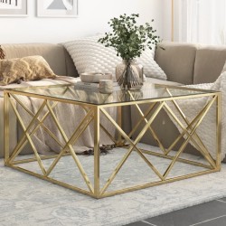 Table basse doré acier inoxydable et verre trempé 