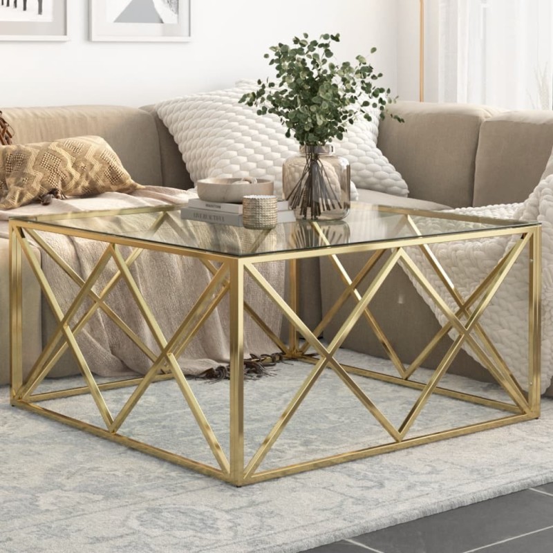 Table basse doré acier inoxydable et verre trempé Table basse doré acier inoxydable et verre trempé