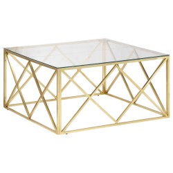 Table basse doré acier inoxydable et verre trempé 