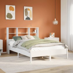 Lit bibliothèque sans matelas blanc 135x190 cm bois pin massif 