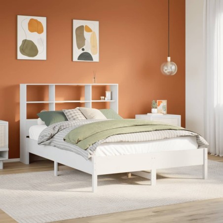 Lit bibliothèque sans matelas blanc 135x190 cm bois pin massif 