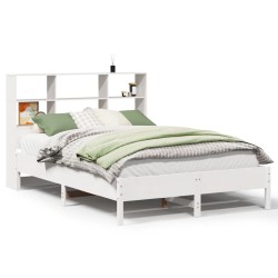 Lit bibliothèque sans matelas blanc 135x190 cm bois pin massif 
