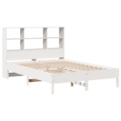 Lit bibliothèque sans matelas blanc 135x190 cm bois pin massif 