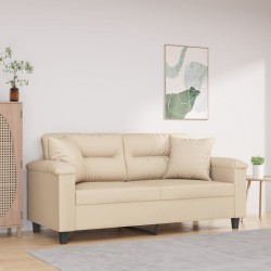 Canapé 2 places avec oreillers crème 140 cm tissu microfibre 