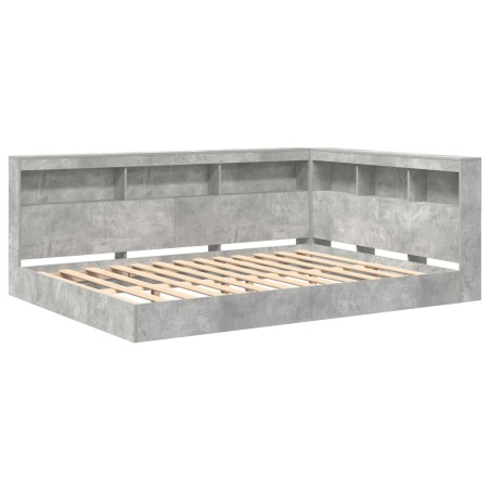 Lit bibliothèque gris béton 150x200 cm en bois reconstitué 