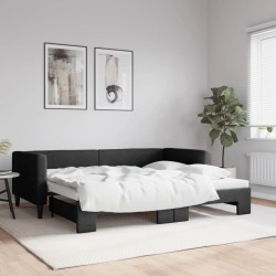Lit de jour avec lit gigogne noir 90x190 cm tissu 